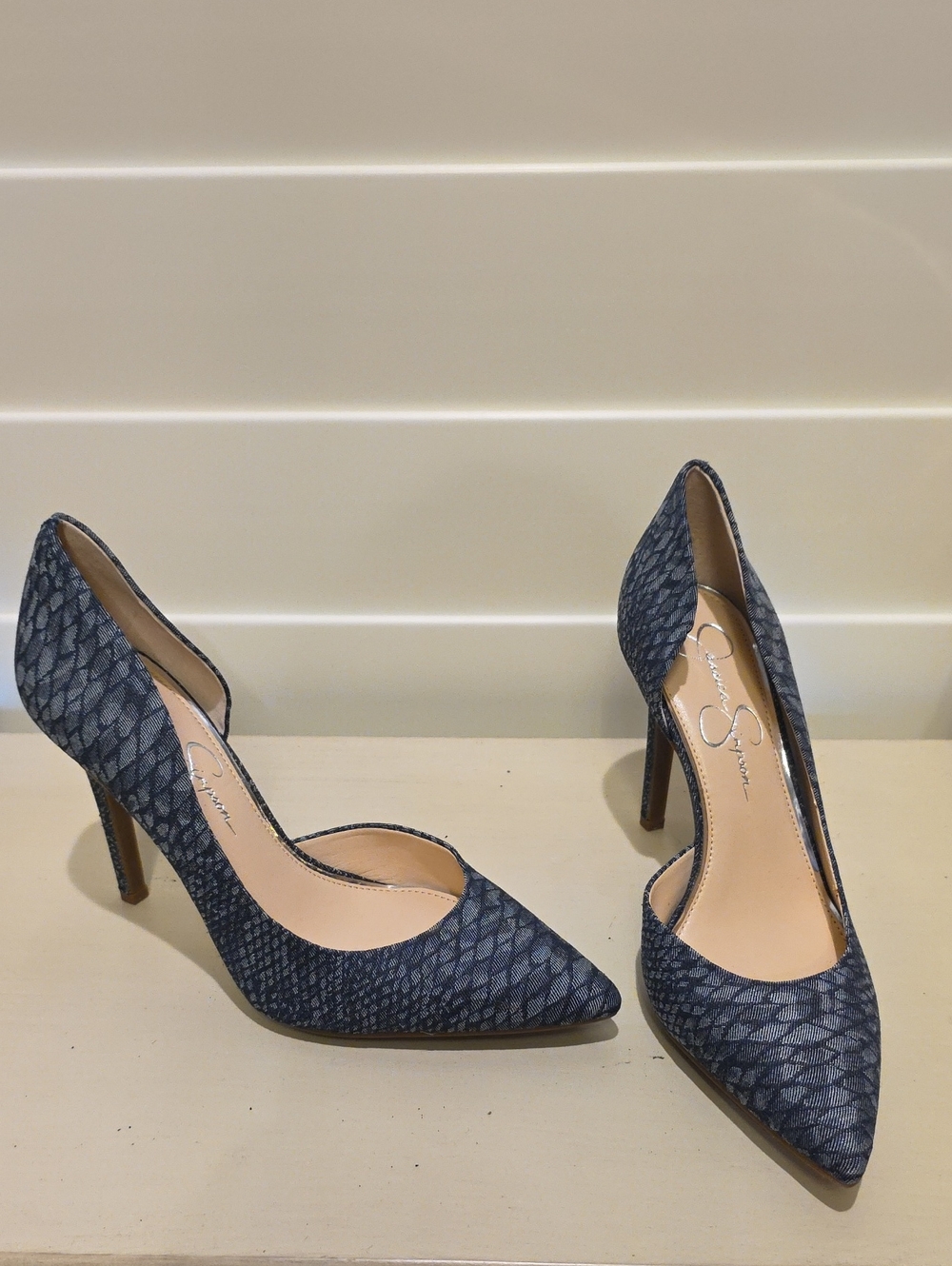 New Jessica Simpson Blue Patterned Pointed-Toe D'Orsay Pumps